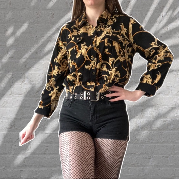 NEW VERSACE STYLE BUTTON UP TOP WITH POCKETS - Picture 10 of 13